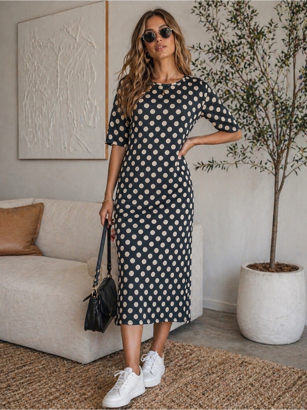 ✨ Sign Here Polka Dot Midi Dress – Size Large – Excellent Condition ✨